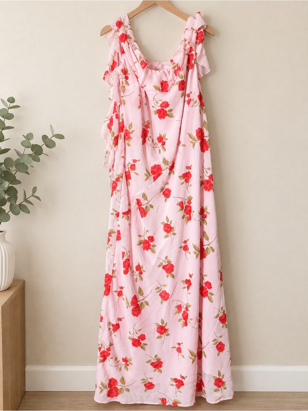 wild fable Pink Maxi Dress with Red Floral Pattern